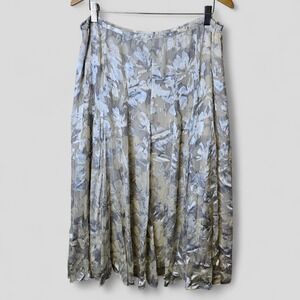 VTG Silk Blend Floral Pleated‎ Midi Skirt 14W Gray Silver Fairy 90s Whimsygoth